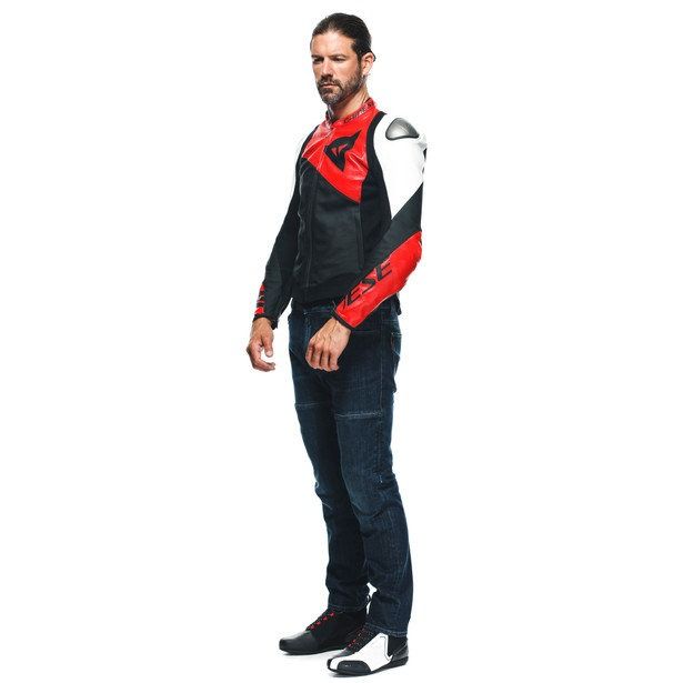 Dainese Sportiva Leather Jacket Black-Matt/Lava-Red/White : Delivery in 5 days